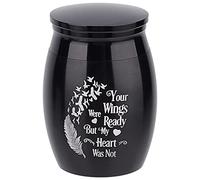 CREATCABIN Small Pet Urns Your Wings were Ready But My Heart was Not Memorial Ashes Holder Mini Metal Cremation Stainless Steel Urns for Pet Dog Cat Bird Rabbit 1.16 x 1.59 Inch Black