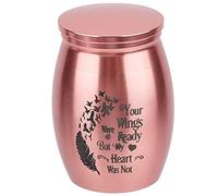 CREATCABIN Small Pet Urns Your Wings were Ready But My Heart was Not Memorial Ashes Holder Mini Metal Cremation Stainless Steel Urns for Pet Dog Cat Bird Rabbit 1.16 x 1.59 Inch Pink