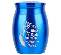 CREATCABIN Small Pet Urns Your Wings were Ready But My Heart was Not Memorial Ashes Holder Mini Metal Cremation Stainless Steel Urns for Pet Dog Cat Bird Rabbit 1.16 x 1.59 Inch Blue
