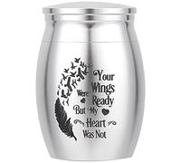 CREATCABIN Small Pet Urns Your Wings were Ready But My Heart was Not Memorial Ashes Holder Mini Metal Cremation Stainless Steel Urns for Pet Dog Cat Bird Rabbit 1.16 x 1.59 Inch Sliver