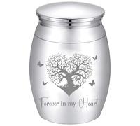CREATCABIN Small Tree of Life Urn Forever in My Heart Urn Silver Metal Alloy Human Pet Memorial Butterfly Cremation Ashes Keepsake Holder Container with Bag Spoon Cloth for Funeral Burial 1.6" x 1.2"