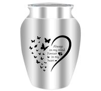 CREATCABIN Small Urn for Ashes Butterfly Mini Urn for Ashes Aluminum Ashes Holder Funeral Cremation Engraved Word with Velvet Bag Memorial Gift for Mom Dad Family 2.6x1.8 Inch Forever in My Heart