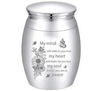 CREATCABIN Small Urns for Ashes Mini Cremation Urns Ashes Keepsake Memorial Stainless Steel Metal Funeral Urn Sunflower Butterfly Burial for Pet Human Dog Cat 1.57x1.18 Inch-My Mind Still Talks To You