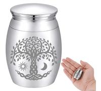 CREATCABIN Small Urns for Ashes Mini Cremation Urns Ashes Keepsake Memorial Stainless Steel Metal Funeral Urn Sun Moon Burial for Pet Human Dog Cat 1.57 x 1.18 Inch-Tree of Life(Silver)
