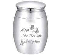 CREATCABIN Small Urns for Ashes Mini Cremation Urns Ashes Keepsake Memorial Stainless Steel Metal Funeral Urn Butterfly Burial for Pet Human Dog Cat 1.57x1.18 Inch-Now She Flies with Butterflies