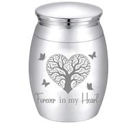 CREATCABIN Small Urns for Ashes Mini Keepsake Urns Alloy Miniature Ash Holder Silver Tree of Life Decorative Urns Cremation Urn Memorial Container for Family Friends 1.6x1.2Inch Forever in My Heart