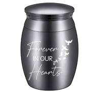 CREATCABIN Small Urns for Ashes Mini Keepsake Urns Stainless Steel Miniature Ash Holder Unique Tiny Sharing Token Urn Cremation for Female Male Human Pets 1.6x1.2 Inch(Black)-Forever In Our Hearts