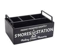 CREATCABIN S'Mores Station Farmhouse S'mores Bar Holder with Handles S'mores Caddy Accessories Organizer Smores Supplies Container Box Serving Tray for S'mores Maker Box Supplies Kit 11.3x4.3Inch