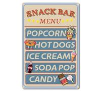 CREATCABIN Snack Bar Menu Metal Tin Sign corn Hot Dogs Ice Cream Soda Candy Signs Vintage Iron Sign Poster Plaque Retro Mural Hanging Wall Art Decor for Restaurant Bars Cafes Pubs Shop 8x12Inch