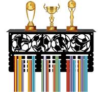 CREATCABIN Soccer Trophy and Medal Display Shelf Metal Medal Holder Hanger Upgraded Sports Athletes Competition Race Awards Lanyard Ribbons Rack Frame Shelf for Hanging over 70 Medals Medalists