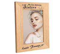 CREATCABIN Solid Wood Photo Frame 6x8 inch Sister Lasts Forever Natural Horizontal Poster Frame Standing Freestanding Wall Mountable Vintage Wooden Picture Frames High Definition Glass
