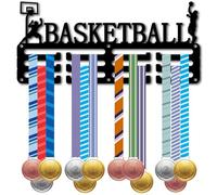 CREATCABIN Sports Medal Hanger Display Basketball Medal Holder for Wall 3 Lines Design Small Black Award Hanging Rack Wall Mounted Room Decor for Athletes Race Competition Winner 11.4 x 5.1 Inch