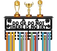CREATCABIN Sports Medal Hanger Inspirational Medal Holder Shamrock Clover Design Black Iron Awards Trophy Shelf Display with 12 Hooks Hanging Rack for Wall Mount Running-Do Or Do Not, There is No Try
