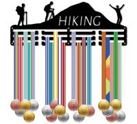 CREATCABIN Sports Medal Holder Award Medal Hanger Display Hiking Black Metal Iron Rack Frame Hanging Awards Wall Mount Decor over 60+ Medals for Home Badge Medalists Running Marathon 15.7 x 5.9 Inch