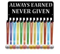 CREATCABIN Sports Medal Holder Hook Medals Hanger Display Rack Frame Metal Awards Ribbon Display Iron Hooks for Running Competition Race Victory Gymnastics Dance 11.4x5.1Inch-Always Earned Never Given