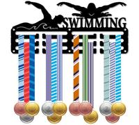 CREATCABIN Sports Medal Holder Hooks Swimming Medals Hanger Display Swim Race Awards Lanyard Ribbons Small Iron Rack Frame Wall Mounted for Swimmer Competition Race Victory Gymnastics 11.4x5.1Inch