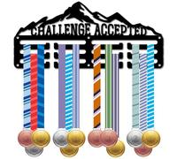 CREATCABIN Sports Medal Holder Medals Hanger Display Mountain Small Black Wall Rack Frame Metal Hanging 40+ Awards Mount Decor Ribbon Organizer for Athlete Players 11.4 x 5.1 Inch-Challenge Accepted