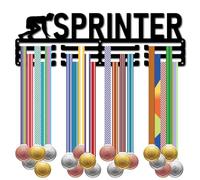 CREATCABIN Sprinter Medal Hanger Display Medal Holder Black Iron Wall Mounted Hanging Medal Rack Organizer Medal Holder Shelf Sports Stand Frame with 12 Hooks for Run Football Medalist 15.7 x 6Inch