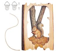 CREATCABIN Squirrel Animal Wooden Carved Crafts Wall Hanging Sign Art Plaque Wood Ornament Figure Statue Rustic Farmhouse Farm Yard Home Decor Gifts for Christmas Birthday Family 7.59 x 5.03in