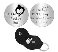 CREATCABIN Stainless Steel Double Sided Pocket Hug Token Long Distance Relationship Keepsake with PU Leather Keychain Inspirational Gift for Friends Relative Birthday Christmas Heart Hand 1.2x1.2inch
