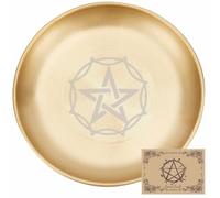CREATCABIN Star Pentagram Ritual Plate Stainless Steel Golden Offering Bowl Flat Round Tray Offering Bowl Candle Holder Jewelry Dish for Smudging Incense Burner Meditation 5.55Inch