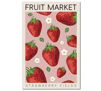 CREATCABIN Strawberry Vintage Sign Metal Tin Sign Poster Retro Painting Plaque Iron Signs Wall Decor Art Mural Hanging Kindly Reminder Signs for Farm Home 12 x 8 Inch-FRUIT MARKET STRAWBERRY FIELDS