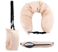 CREATCABIN Stuffable Neck Pillow Travel Pillow for Extra Luggage Velvet Travel Neck Pillow Cover with Adjustable Neck Size Fits 3+ Days of Travel Essentials for Airplane Train Car Beige (No Filler)