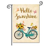 CREATCABIN Summer Garden Flag Hello Sunshine Sunflower Bicycle Yard Flag Spring Holiday Double Sided Vertical Front Door Decoration Rustic for Garden Farmhouse House Yard Party Outdoor 12.5 x 18 Inch