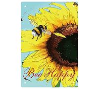 CREATCABIN Sunflower Bee Happy Tin Sign Vintage Metal Signs Painting Retro Metal Tin Sign Plaque Poster Wall Art Garden House Plaque for Bathroom Kitchen Cafe Halloween Christmas Decor 8 x 12 Inch