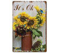 CREATCABIN Sunflower Butterfly Tin Sign Vintage Metal Signs Painting Retro Metal Tin Sign Plaque Poster Wall Art Plaque for Garden Porch Bathroom Kitchen Cafe Wall Halloween Christmas Decor 8 x 12Inch