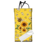 CREATCABIN Sunflower Eyeglass Case PU Leather Glasses Bag Soft Sleeve Waterproof Slim Flower Floral Bee Honey Jar Sunglasses Goggles Organizer Holder Pouch with Cleaning Cloth for Women Men 7.1 x 3.5