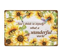 CREATCABIN Sunflower Hummingbird Spring Tin Sign Blue Color Vintage Wall Decor House Plaque Poster for Home Farm Garden Kitchen Coffee Office Garage Decoration 12 x 8 Inch