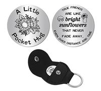CREATCABIN Sunflower Pocket Hug Token True Friends Keepsake Stainless Steel Double Sided Think of You Gifts with PU Leather Keychain for Friends Birthdays Friendship Long Distance Gifts 1.2 x 1.2 Inch