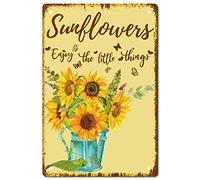 CREATCABIN Sunflowers Enjoy The Little Things Tin Sign Vintage Retro Metal Wall Decor Decoration Art for Home Garden Kitchen Bar Pub Living Room Office Garage Poster Plaque 12 x 8 Inch