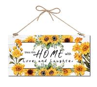 CREATCABIN Sunflowers Hanging Sign Summer Front Door Garden Yard Hanging Decor Wall Display Wood Plaque Rustic Door Sign Vintage Retro House Decoration Gift for Family Friends Birthday 12x6 Inch