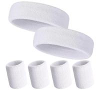 CREATCABIN Sweatbands Set 2Pcs Headbands and 4Pcs Wristbands Workout Nylon Headbands Absorbent Nonslip Stretchy Head Wrist Comfortable Fitness Accessories for Men and Women 7.08x1.96 Inch White