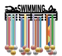 CREATCABIN Swimming Medal Hanger Display Medal Holder Rack Organizer Sports Metal Iron Wall Mount Hanging Over 60 Medals Frame Decor Medal Hangers for Runner Marathon Medalist Black 15.7 x 6Inch