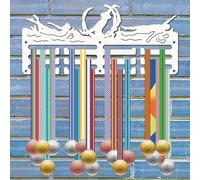 CREATCABIN Swimming Medal Hanger Display Medal Holder Rack Sports Metal Hanging Awards Iron Small Mount Decor for Wall Home Badge Race Soccer Gymnastics Swimming White 11.4 x 5.1 Inch