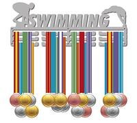CREATCABIN Swimming Medal Hanger Display Medal Holder Sport Rack Award Metal Holder Sturdy Wall Mounted for Wall Swimmer Runner Athletes Players Gymnastics Gift Over 60 Medals, Silver 15.7 x 5.9 Inch