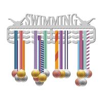 CREATCABIN Swimming Medal Hanger Medal Holder Display Rack Wall Mount Frame Shelf Sports Medal Metal Hanger 3 Wave Lines for 60 Medals Awards Ribbon Race Runner Gymnastics Soccer 6x15.7Inch(Silvery)