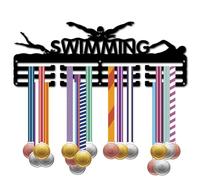 CREATCABIN Swimming Medal Holder Display Hanger Medal Wall Mount Frame Shelf Sports Medals Hanger Black Wall Decoration Medal Organizer Rack for Hanging 60 Medals Ribbon Awards Race 15.7 x 6Inch