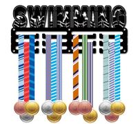 CREATCABIN Swimming Medal Holder Display Medal Hanger Rack Sports Metal Hanging Awards Iron Small Mount Decor Awards for Wall Home Badge Race Gymnastics Swimming Medalist Black 11.4 x 4.7 Inch