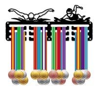 CREATCABIN Swimming Medal Holder Display Swimmer Medal Hangers Rack Sports Metal Hanging Awards Iron Small Mount Decor Awards for Men Women Wall Home Badge Medalist Gift Black 11.4 x 4.7Inch