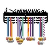 CREATCABIN Swimming Medal Holder Hanger 60+ Medals Rack Medal Holder Black Metal Iron Shelf Hanger Organizer Medal Stand Frame 3 Wave Lines Wall Mounted Hanging for Medalist 6x15.7Inch