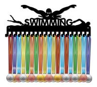 CREATCABIN Swimming Medal Holder Hanger Medals Hooks Sports Awards Display Rack Race Ribbons Organizer Black Metal Case Frame with 20 Hooks for Hanging over 20 Medals Swimmer Medalist 15.7 x 5.9 Inch