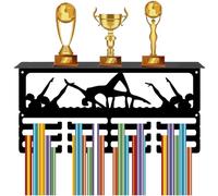 CREATCABIN Swimming Medal Holder Hanger Metal Trophy Rack Organizer with 12 Hooks Sports Medal Display with Shelf for Wall Mount Hanging Hold 60+ Medals Synchronized Swimming Awards Race 15.7x8x4Inch