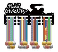 CREATCABIN Swimming Medal Holder Medal Hanger Display Rack Sports Metal Hanging Awards Iron Small Mount Decor Awards for Wall Home Badge Running Swimming Medalist Black 11.4 x 5.1 Inch-Never Give Up