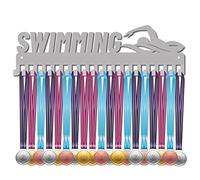 CREATCABIN Swimming Medal Holder Sports Medal Hanger Display Award Metal Iron Holder Rack Frame Wall Mounted for Athletes Medalist Runner Soccer Gymnastics Marathon 20Pcs Hooks 15.7 x 4.6 Inch