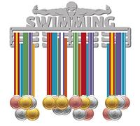 CREATCABIN Swimming Medal Holder Swimmer Sport Medals Hanger Athlete Awards Display Stand Wall Rack Mount Decor Stainless Steel Metal Hanging for Home Badge Medalist Over 60 Medals 15.7 x 5.9 Inch