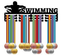 CREATCABIN Swimming Medal Holder Swimmer Sport Medals Hanger Athlete Awards Display Stand Wall Rack Mount Decor Black Iron Metal Hanging for Home Badge Medalist Over 60 Medals 15.7 x 5.9 Inch